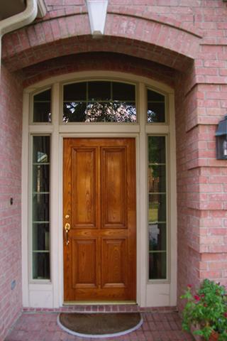 Brown Door with Transom Window with Divided Lites